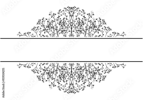 かすみ草のシルエットフレーム⑦黒_真ん中スペース_線あり