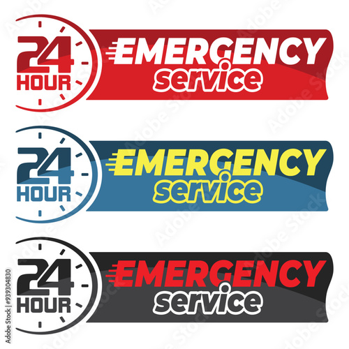24 Hour emergency service label design vector	