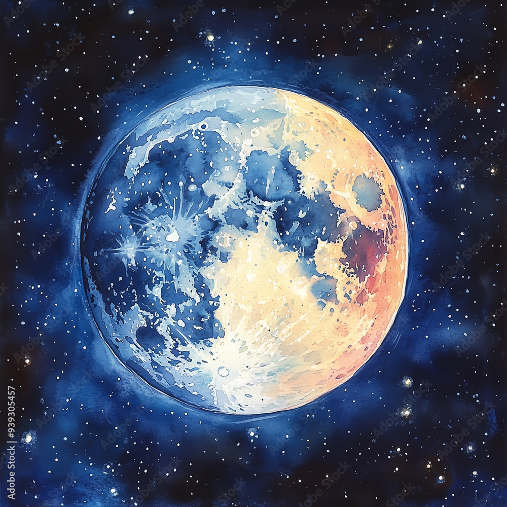 Obraz premium close up view of the moon illustration in watercolor style 