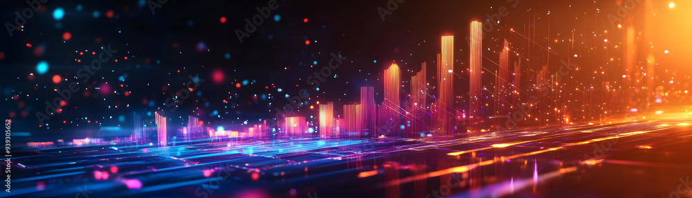 Fototapeta premium Photo Realistic as Glossy Glowing Holographic Laptop and Calendar concept as A photo featuring a glossy glowing holographic laptop and a calendar. The objects are positioned towards the right highligh