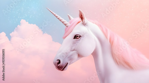 Dreamy unicorn, rainbow hair, star-studded sky, whimsical aura, fantasy art