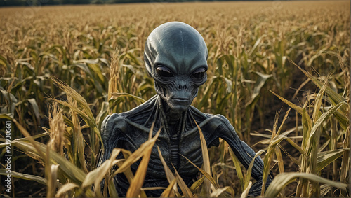 an alien in a cornfield photo