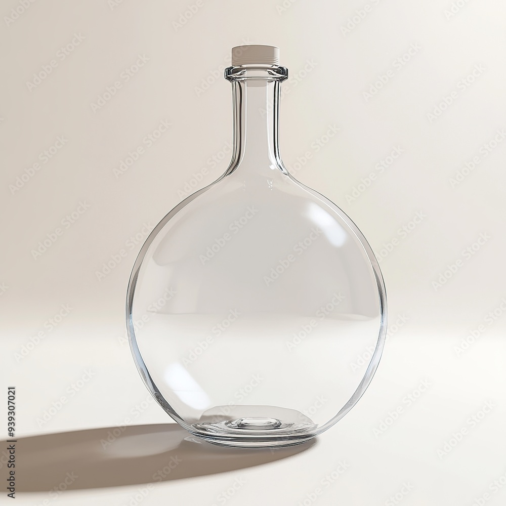 Empty glass bottle with a white lid on a white background. Empty glass bottle with a white lid on a white background.