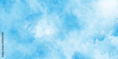 Hand painted abstract soft sky blue watercolor sky and clouds, Watercolor illustration art marble painting sky, soft light blue abstract gradient sky watercolor background wallpaper with clouds.