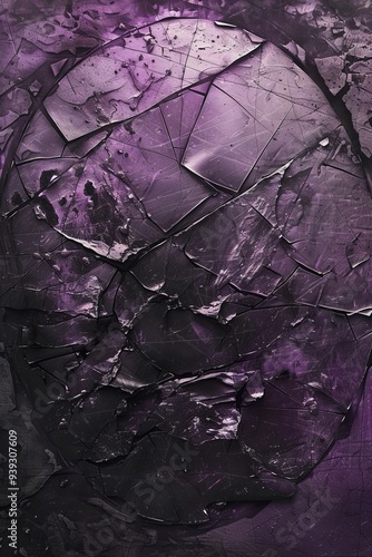 This image depicts a cracked, violet-tinged abstract structure with intricate shattered patterns, conveying fragility and depth.