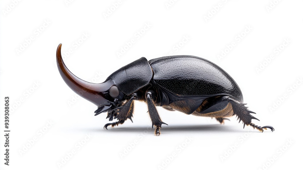 Macro image of a rhinoceros beetles horn and front legs, emphasizing the contrast between its smooth horn and the rugged texture of its legs Macro image of a rhinoceros beetles horn and front legs, emphasizing the contrast between its smooth horn and the rugged texture of its legs