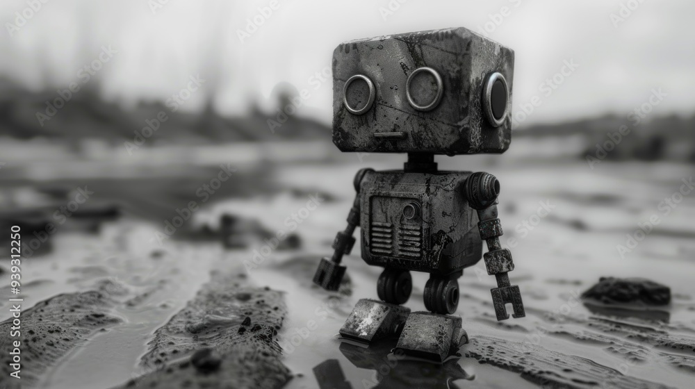 A tiny robot made of gelly in shades of gray. A tiny robot made of gelly in shades of gray.