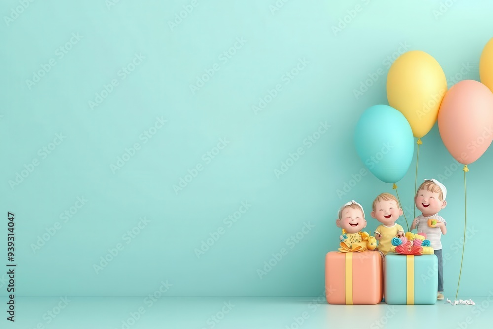 Birthday milestone, traditional family gathering, 3D illustration Birthday milestone, traditional family gathering, 3D illustration