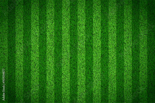 Soccer grass field top view. Green pitch. Sport stadium for baseball or football. Realistic turf texture background. Place for sport match, competition, championship. Vector illustration.