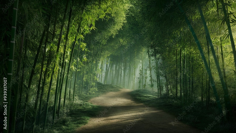 Fototapeta premium bamboo pathway in the forest. bamboo background.