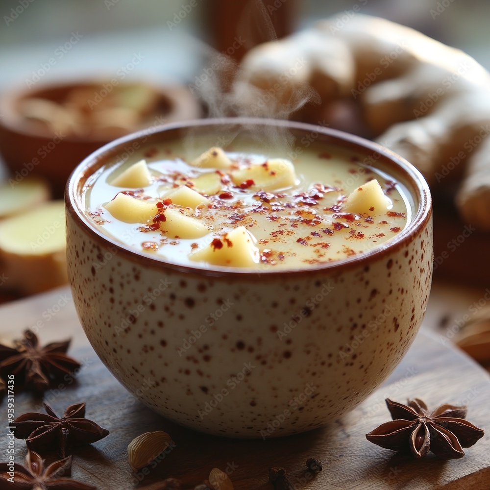 Steaming Cup of Ginger Tea with Star Anise - Realistic Food Photography Steaming Cup of Ginger Tea with Star Anise - Realistic Food Photography