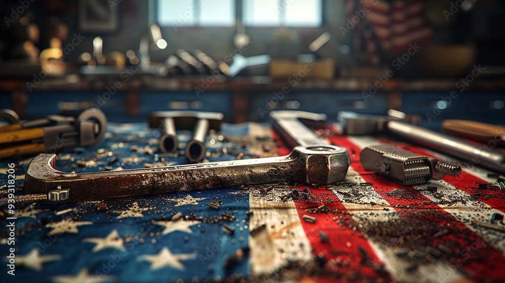Labor Day in the USA - American Flag and Labor Tools Banner for Social Media Post Labor Day in the USA - American Flag and Labor Tools Banner for Social Media Post