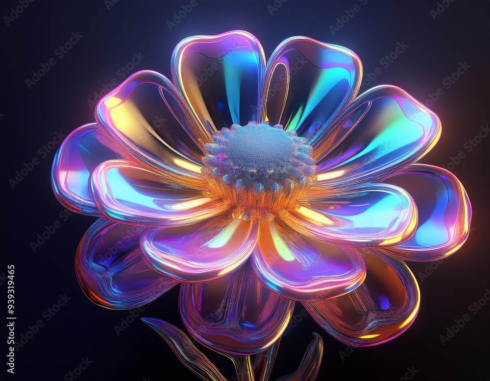 Vibrant iridescent flower shimmers with a kaleidoscope of colors Vibrant iridescent flower shimmers with a kaleidoscope of colors