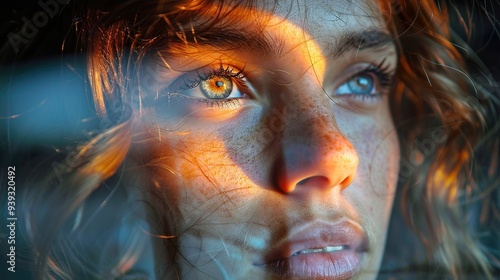 Close-Up Portrait of a Woman with Freckles and Golden Hour Sunlight