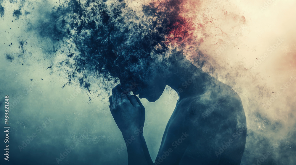 Abstract depiction of mental health struggles with artistic effects Abstract depiction of mental health struggles with artistic effects