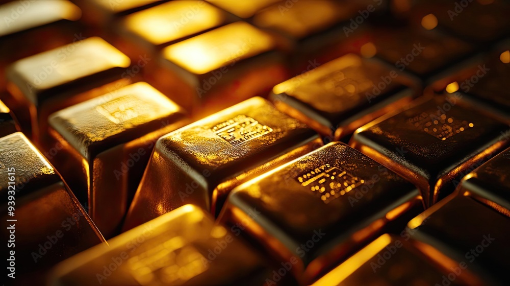 Close-up view of shining gold bars stacked together, symbolizing wealth and luxury in finance and investment. Close-up view of shining gold bars stacked together, symbolizing wealth and luxury in finance and investment.