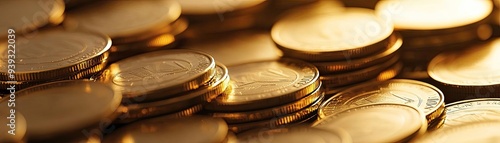 A close-up of shiny golden coins arranged in a beautiful pattern, symbolizing wealth and prosperity in financial themes.