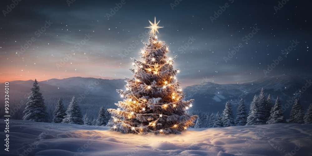 Christmas Tree in Snowy Mountain Landscape Christmas Tree in Snowy Mountain Landscape