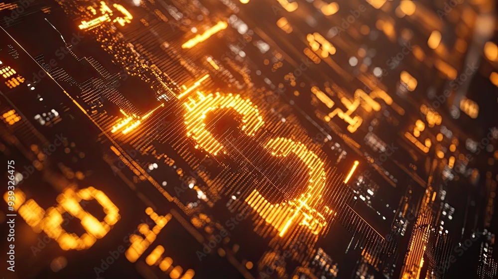 custom made wallpaper toronto digitalAbstract digital background featuring glowing symbols representing technology, finance, and data representation.