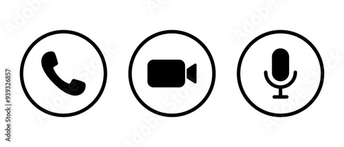 Phone call, video camera, and mic icon on circle line