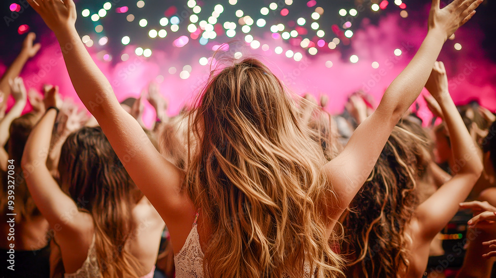 Fototapeta premium Electrifying Energy A Vibrant Rave Party Where Young People Celebrate Under a Spectacular Light Show Immersed in Music Fun, and Unforgettable Nightlife Excitement