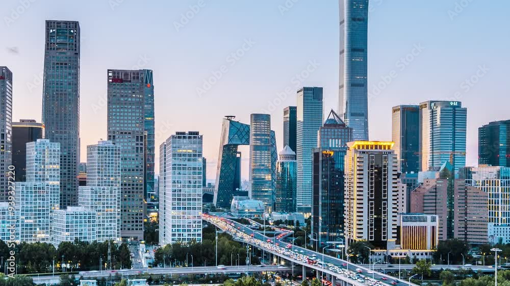 Day to Night Timelapse of Traffic at Guomao CBD and Guomao overpass in Beijing, China Day to Night Timelapse of Traffic at Guomao CBD and Guomao overpass in Beijing, China