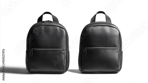 Black backpack mockup, front and back view isolated on a white background