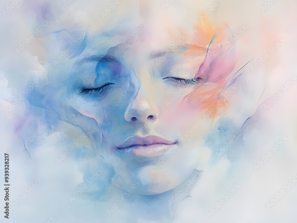 Abstract Watercolor Painting of a Woman s Face with Closed Eyes Abstract Watercolor Painting of a Woman s Face with Closed Eyes