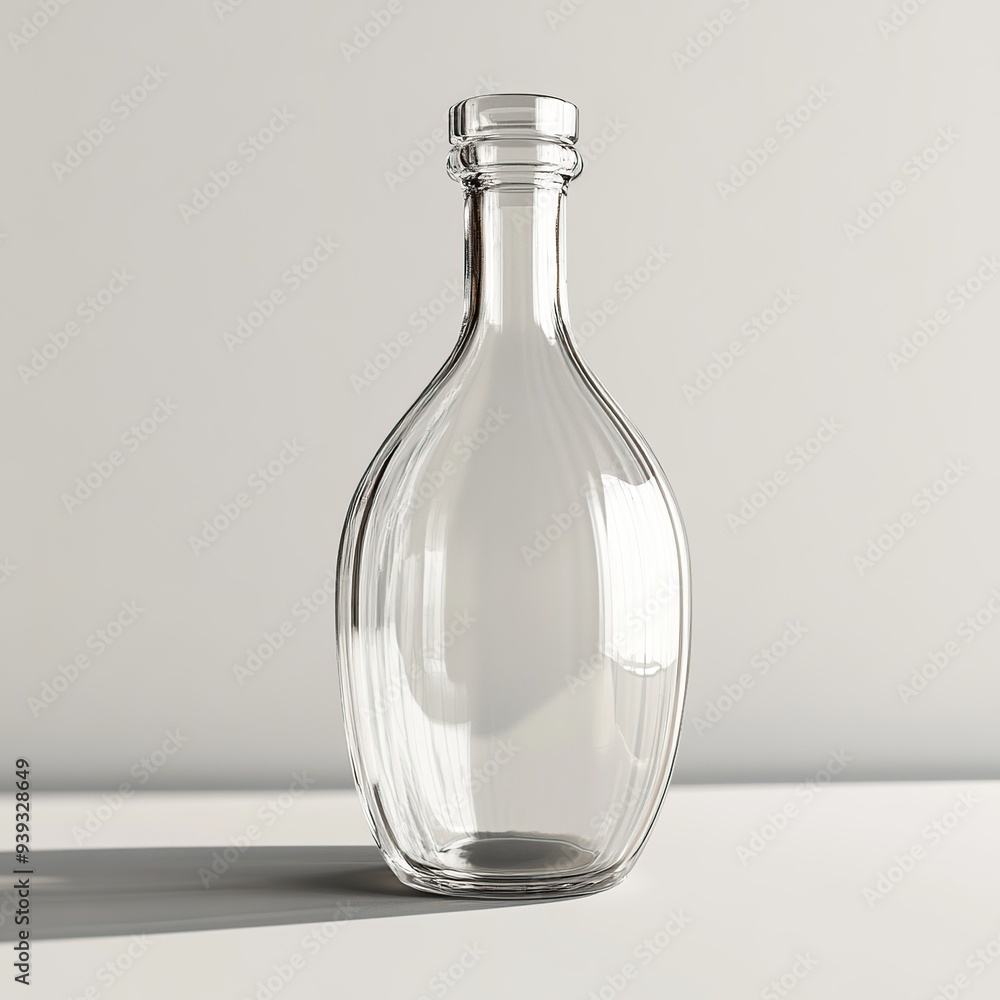 Empty glass bottle with a ribbed design, on a white background. Empty glass bottle with a ribbed design, on a white background.