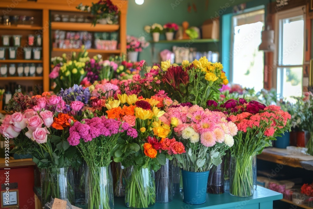 A vibrant display of colorful flowers fills the shop. Fresh blooms create a joyful atmosphere. A perfect spot for floral arrangements and gifts. Generative AI A vibrant display of colorful flowers fills the shop. Fresh blooms create a joyful atmosphere. A perfect spot for floral arrangements and gifts. Generative AI