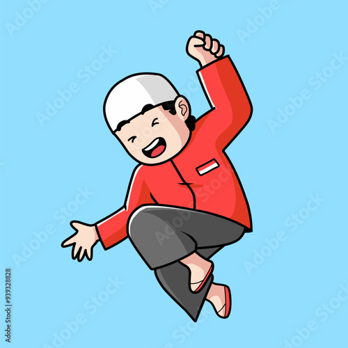 Illustrated images of cute Muslim children. with a koko shirt and sarong
