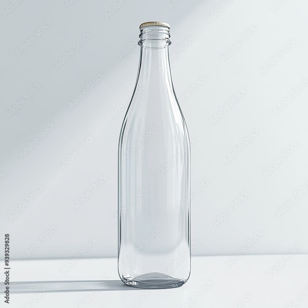 Empty glass bottle with a gold lid on a white background. Empty glass bottle with a gold lid on a white background.