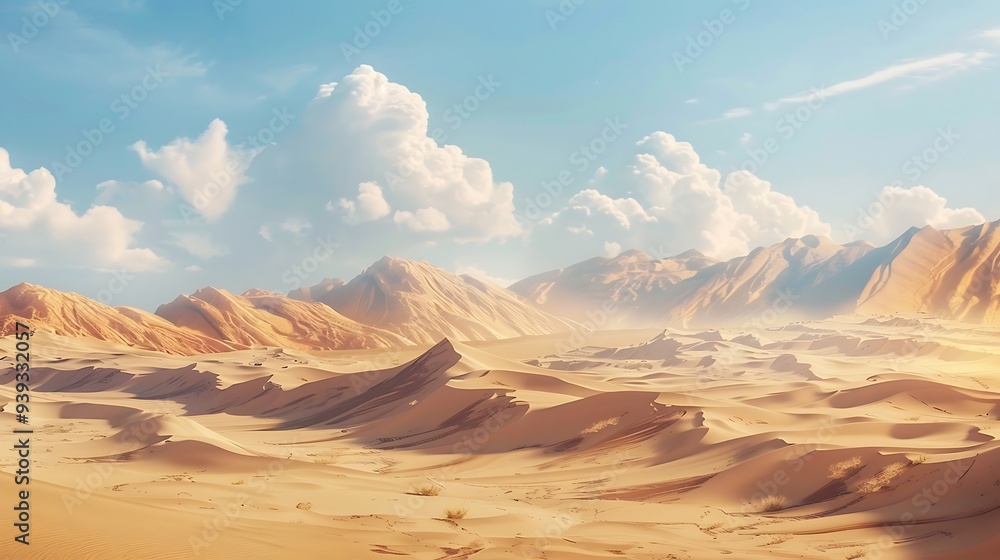 Naklejka premium Desert landscape with sand dunes and blue sky