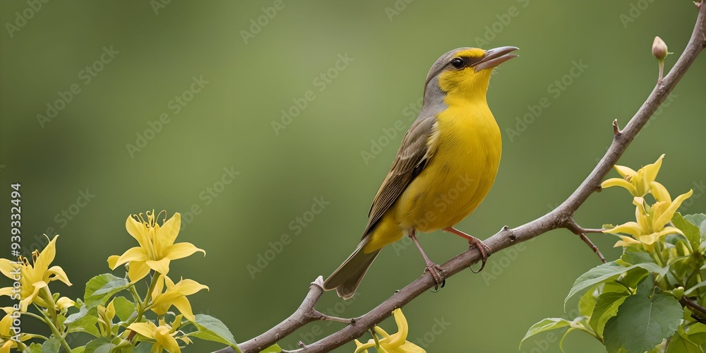 Naklejka premium a bird perched on a flowering branch. Sublime and touching scene, representing the wonders of nature.