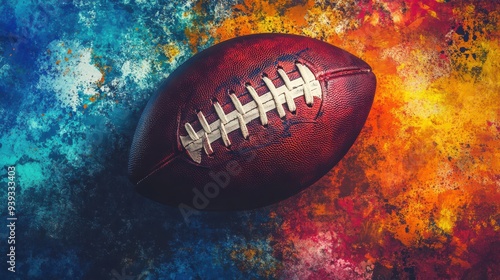 A brown leather football on a colorful background.