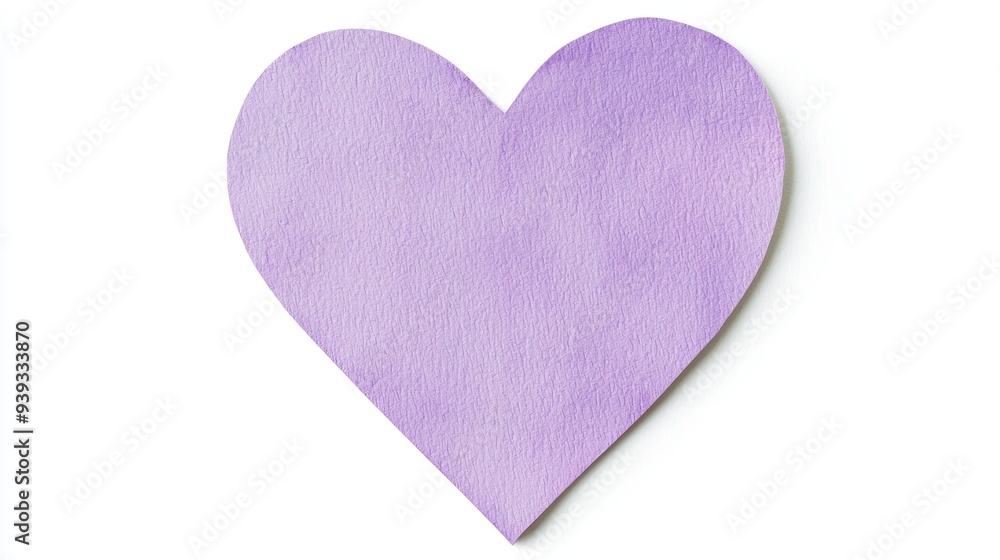 Fototapeta premium Heart-shaped sticky note, pastel purple, isolated on white, Watercolor style