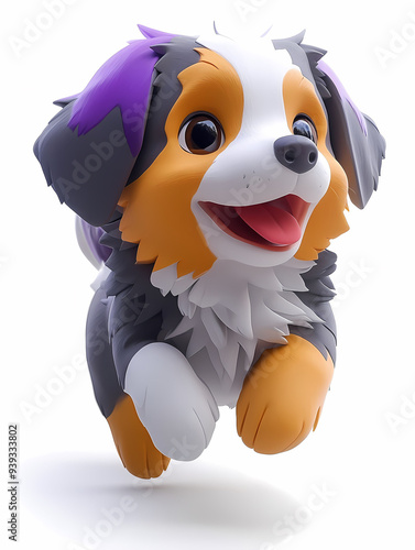 3D Icon of a Puppy with Purple and Gold Colors on White Background