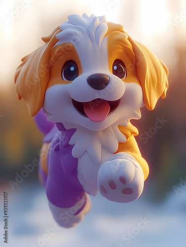 3D Icon of a Puppy with Purple and Gold Colors on White Background