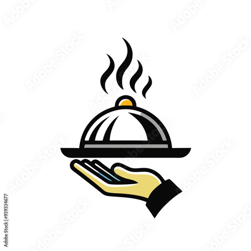 Simple vector logo of a hand holding an open platter with food, featuring smoke rising above, set against a white background