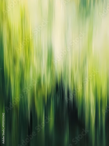 Abstract Painting with Green Shades and Blurred Vertical Lines