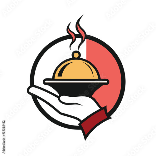 Simple vector logo of a hand holding an open platter with food, featuring smoke rising above, set against a white background