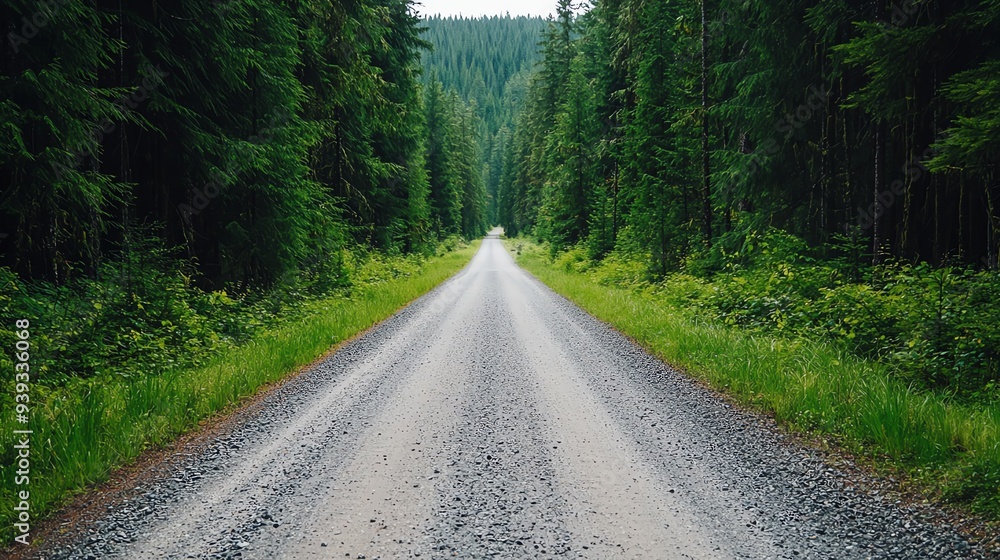 Gravel road in pine forest, rustic and rural charm Gravel road in pine forest, rustic and rural charm