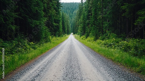 Gravel road in pine forest, rustic and rural charm