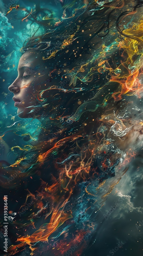 Abstract Dreamlike Portrait with Fire and Smoke Abstract Dreamlike Portrait with Fire and Smoke