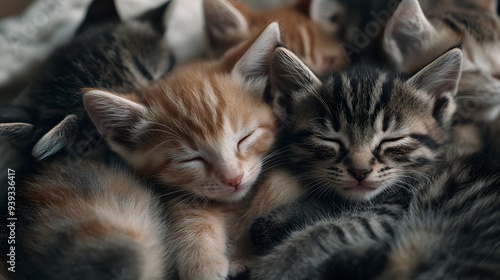 A group of kittens cuddling together, cute and comforting