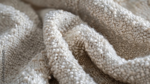 A textured background featuring boucle fabric in a soft, neutral color, with its looped, textured surface