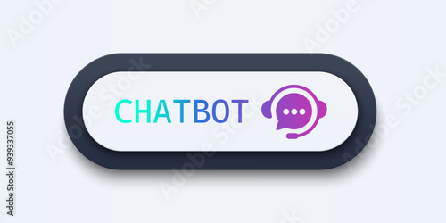 Chatbot sign. 3D button with chatbot symbol. Customer support service with AI. UI UX design element for app and web. Vector illustration.