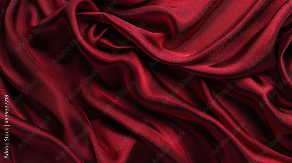 A textured background featuring satin fabric in a deep ruby red, with its smooth, flowing texture A textured background featuring satin fabric in a deep ruby red, with its smooth, flowing texture