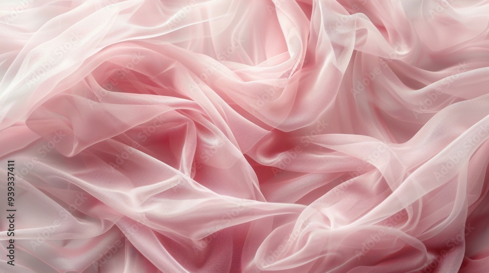 A textured background featuring tulle fabric in a soft, pale pink, with its sheer, delicate layers