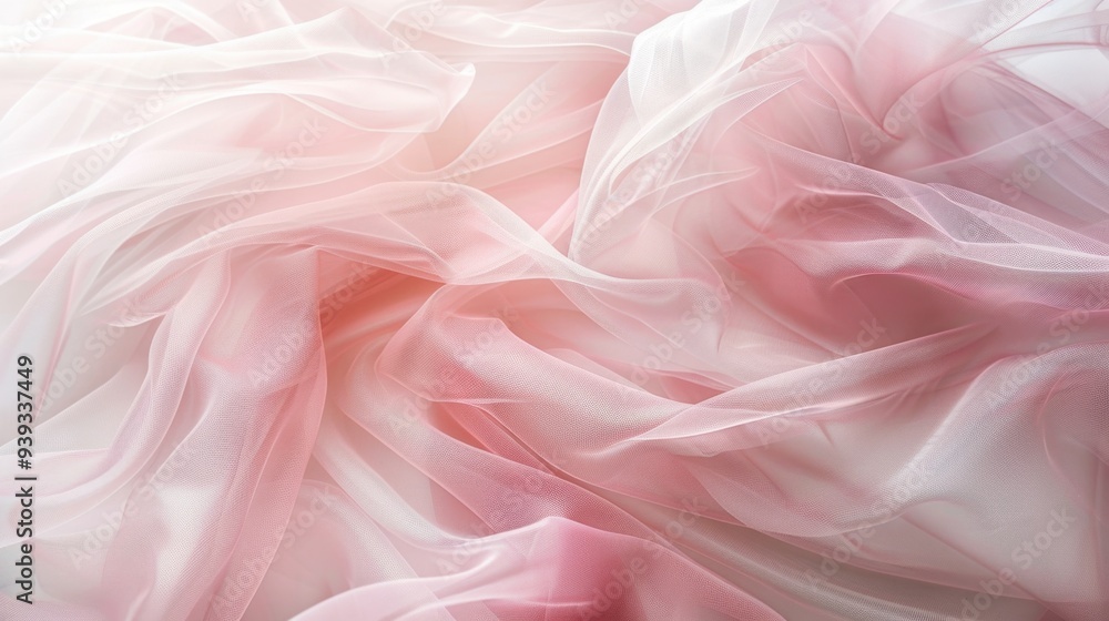A textured background featuring tulle fabric in a soft, pale pink, with its sheer, delicate layers A textured background featuring tulle fabric in a soft, pale pink, with its sheer, delicate layers